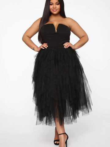 Temperament Mesh Tube Top Swing Evening Dress Aosig